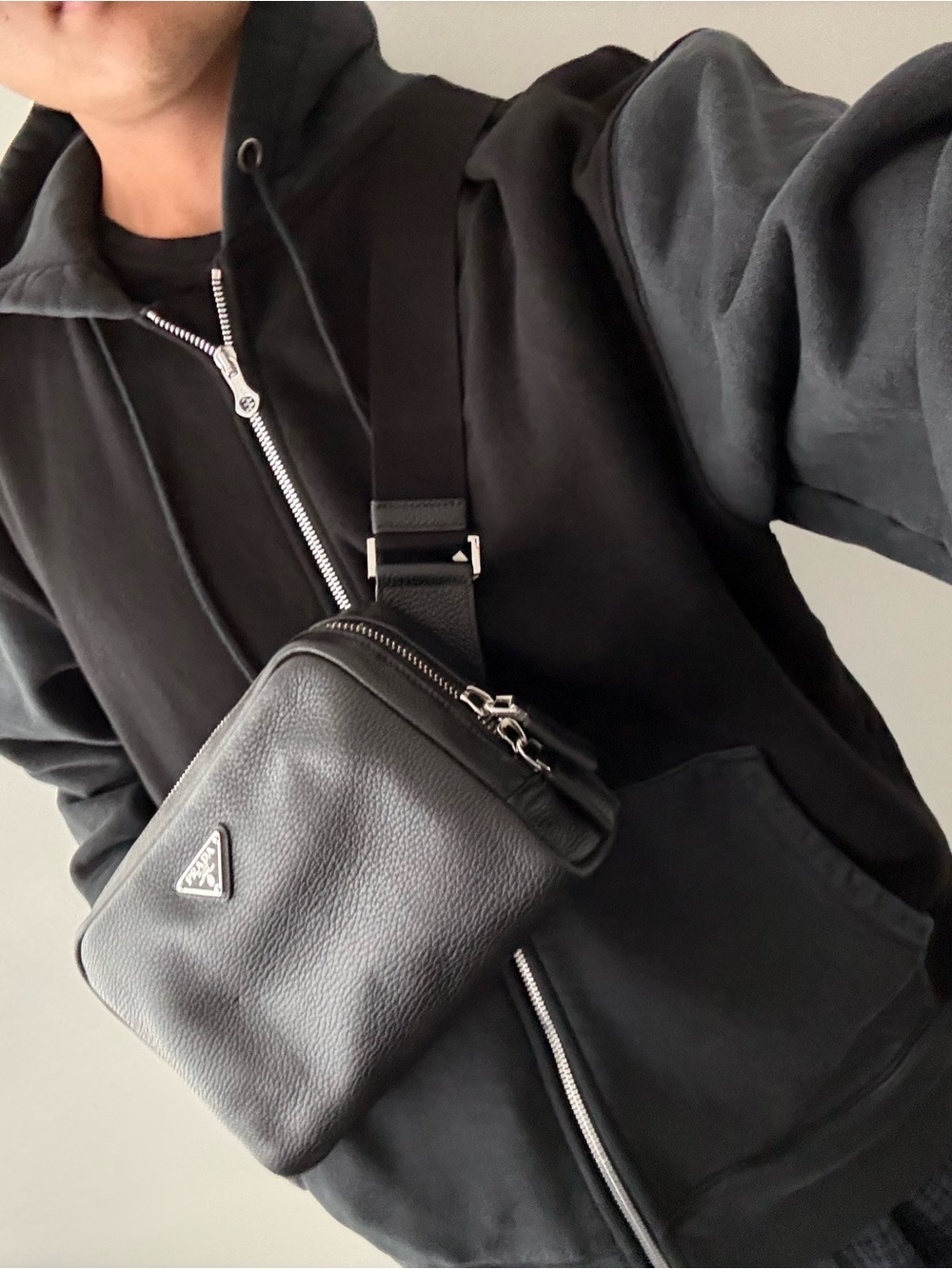 Prada Black Pebbled Leather Belt Bag with Silver Logo - Picture 5 of 8